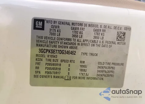 2013 Chevrolet Silverado 1500 Lt z USA, uszkodzony, nr VIN 3GCPKSE77DG346462